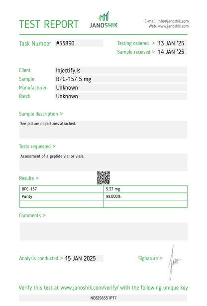 Janoshik Test Report for BPC-157